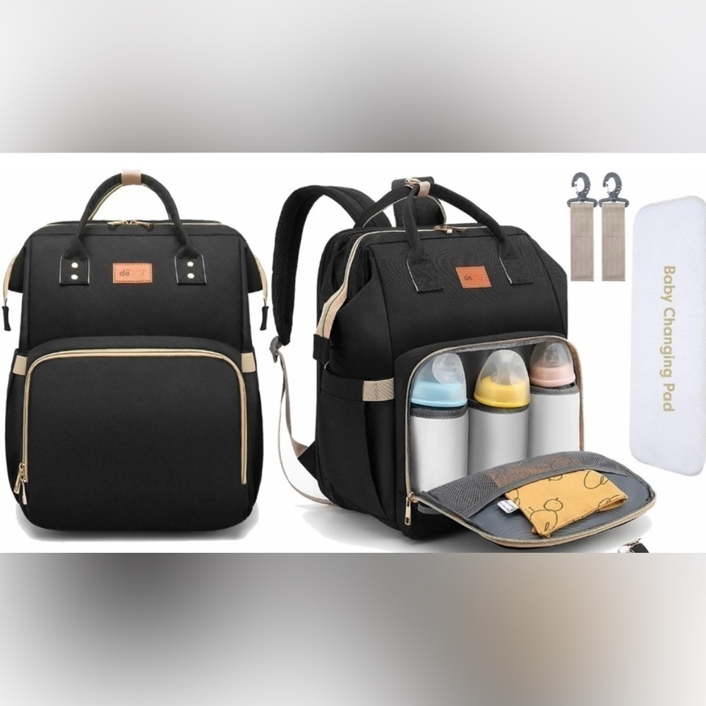 Debug Baby Large Diaper Bag with Changing Station Backpack Unisex Black NWOT